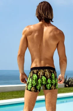 Sale Bali Banana Leaf Retro Lycra Swimmer Swim Trunks
