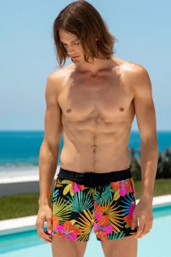 Fashion Black Orchid Retro Lycra Swimmer Swim Trunks