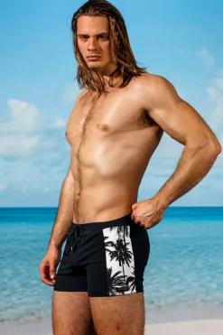 Clearance Black Splice Varenna Retro Lycra Swimmer Swim Trunks | Men's Summer