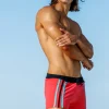 Hot Capri Coral Stripe Retro Lycra Swimmer Swim Trunks