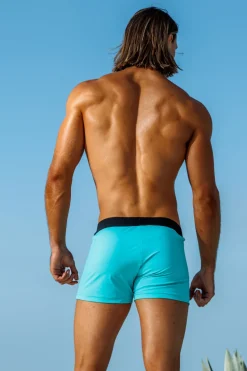 Online Capri Jade Stripe Retro Lycra Swimmer Swim Trunks