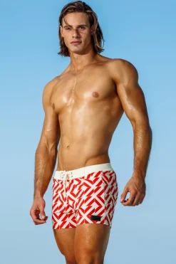 Best Como Red Retro Lycra Swimmer Swim Trunks