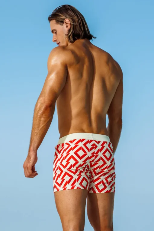 Best Como Red Retro Lycra Swimmer Swim Trunks