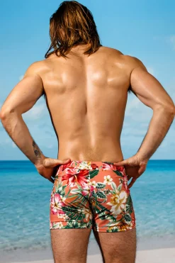 Online Coral Lei Retro Lycra Swimmer Swim Trunks | Men's Summer