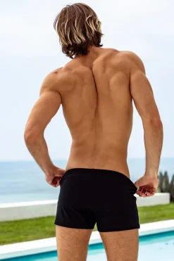 New Malibu Stripe Retro Lycra Swimmer Swim Trunks