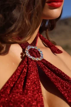 Sale Red Boucle Halter Crystal Twist Women Shimmer & Shine