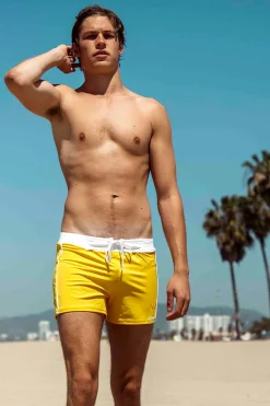 Hot Retro Lycra Swimmer - Yellow Swim Trunks