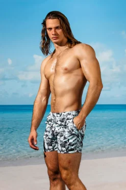 Discount Steel Blue Bali Flower Pull-on Trunks Board Shorts | Men's Summer