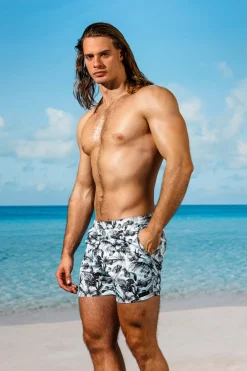 Discount Steel Blue Bali Flower Pull-on Trunks Board Shorts | Men's Summer