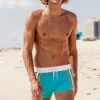 Clearance Turquoise & Orange Stripe Retro Lycra Swimmer Swim Trunks