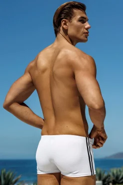 Fashion White Pique Stripe Squarecut Square Cuts | Men's Summer