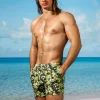 Best Yellow Bali Flower Pull-on Trunks Board Shorts | Men's Summer